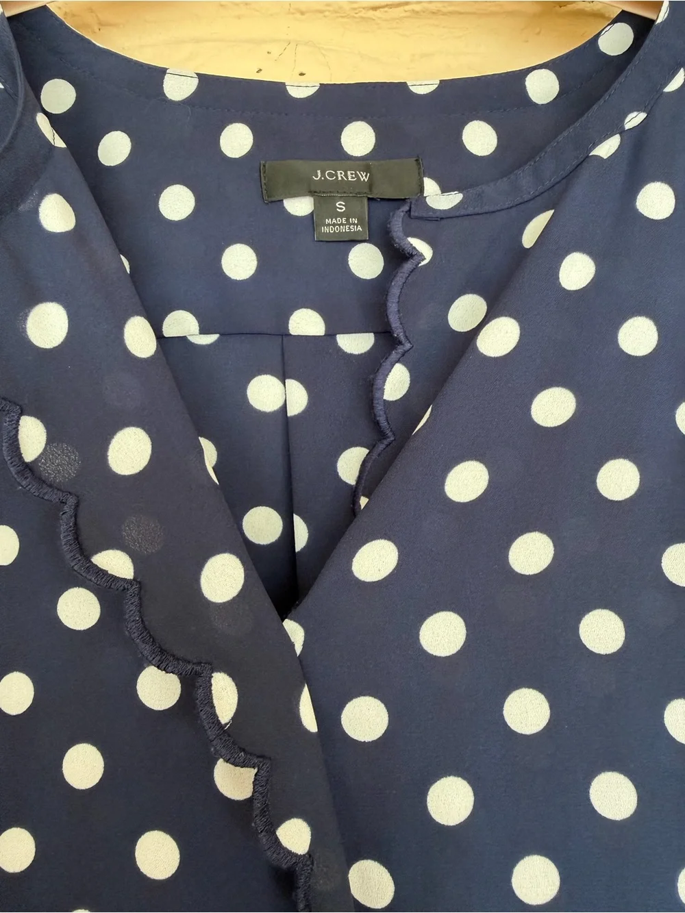 J. Crew Navy and White Polka Dot Long-Sleeve Blouse